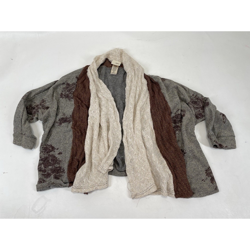 Daytrip Open Faced Cover Up Shrug Cardigan USA Made Womens M Cream Brown Gray